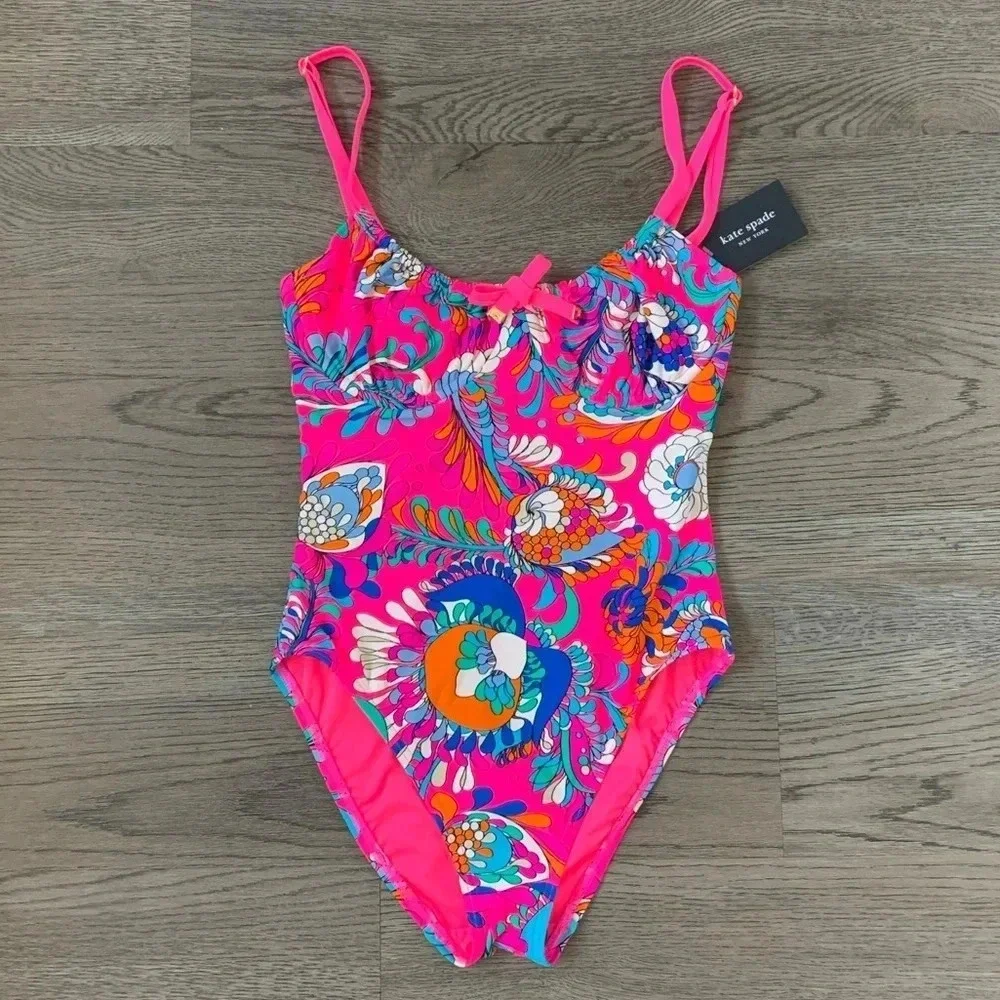 Kate Spade Sea Garden One Piece Underwire Swimsuit - Size S - Radiant Pink - NWT
